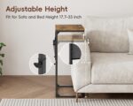 Vagusicc C Shaped End Table with Charging Station, 33" Tall Side Table for Couch, Sofa Table Adjustable Height Small Couch Side C Table, Slide Under Sofa Tray Arm Table for Living Room, Bedroom, Brown - Image 6