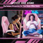 DUMOS Gaming Ergonomic Office Chair for Adults, Height Adjustable Computer Desk Chair with Flip-up Armrests, PU Leather Swivel Video Game Chair with 360° Rolling Wheels, Pink - Image 8