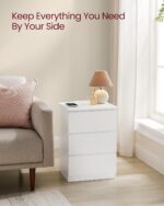 VASAGLE Nightstand with Charging Station, 2 AC Outlets and 2 USB Ports, Bedside Table, Side Table with 3 Drawers, Modern Style, 13.8 x 15.7 x 23.2 Inches, Cloud White ULET631W16 - Image 9