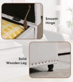 Tbfit Large Square Storage Ottoman Bench, Tufted Upholstered Coffee Table with Lift Top & Solid Wood Legs, Oversized Storage Ottomans Toy Box for Living Room (Beige) - Image 10