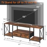 GYIIYUO TV Stand with Fabric Drawers for 65 70 75 Inches TV - Entertainment Center and Industrial TV Console Table with Open Storage Shelves for Living Room, Bedroom - 63" Rustic Brown - Image 3
