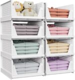 SNSLXH 5 Pack Stackable Closet Storage Basket, Multifunctional & Foldable Closet Organizer for Bathroom Kitchen Laundry Room Wardrobe Storage, Space-Saving Clothes Storage Drawer Organizer, White - Image 10