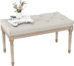 Yusong Upholstered Bench, Bedroom Bench for End of Bed, Piano Bench with Button Tufted Padded Seat for Living Room, Dining, Entryway, Shoe, Vanity Foot-Stool with Carved Wood Legs, Beige - Image 2