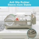 Dish Drying Rack for Kitchen Counter - Space Saving Drying Rack with Drainboard & Utensil Holders, Large Capacity Organizer for Bowls Cups, Countertop Dish Drainer Grey - Image 9