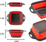 Square Collapsible Colander with Handles – Red Square Silicone Kitchen Strainers with Plastic Handles Foldable Kitchen Strainer Perfect for Draining Pasta Vegetable and Fruit Red - Image 3