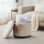 Ornavo Home Decor Round Ottoman with Storage, Round Vanity Chair Stool Ottoman Pouf with Storage for Living Room and Bedroom, Boucle White - Image 5