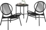 SONGMICS Patio Furniture Set 3 Pieces, Garden Bistro Set, Acapulco Chairs, Outdoor Seating, Side Table and 2 Chairs, Indoor and Outdoor Conversation Set, Balcony Porch, Ink Black UGGF021B01 - Image 2