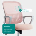 Smug Home Office Desk Chair - Ergonomic Mid-Back Computer Task Chair with Comfy Lumbar Support, Mesh Rolling and 360° Swivel, Flip-up Armrest for Home, Bedroom, Gaming, Study, Student, Pink - Image 5