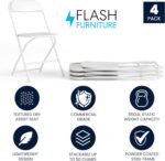 Flash Furniture Hercules Series Plastic Folding Chair - White - 4 Pack 650LB Weight Capacity Comfortable Event Chair-Lightweight Folding Chair - Image 4