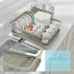 Dish Drying Rack for Kitchen Counter - Space Saving Drying Rack with Drainboard & Utensil Holders, Large Capacity Organizer for Bowls Cups, Countertop Dish Drainer Grey - Image 6