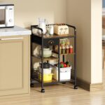 keomaisyto Kitchen Serving Storage Cart with Table Top & Drawer, 3-Tier Rolling Utility Cart on Wheels with Adjustable 2 Storage Shelves, Coffee Bar cart for Kitchen/Dining/Living Room - Image 7