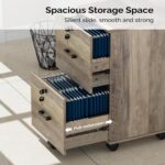 VINGLI 2 Drawer File Cabinet with Lock, Wood Rustic Gray Filing Cabinet for Letter Size File Folders with Tabs, Under Desk Rolling File Cabinets for Home Office, Mobile File Organization Printer Stand - Image 5