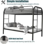 Flolinda Metal Bunk Bed Twin Over Twin, Heavy Duty Bunk Beds with 2 Ladders and 11.8" Full-Length Guardrail, Space-Saving Bunk Bed with Storage, No Box Spring Needed, Easy Assemble, Black - Image 6