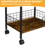 Microwave Cart with Storage, 3-Tier Rolling Kitchen Stand with Wire Basket, Wood and Metal Utility Cart on Wheels, Coffee Bar Station, Small Baker’s Rack As Kitchen Island, Microwave Shelf Organizer - Image 8