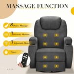 Recliner Chair, 360° Swivel Rocker Chair for Adults, Rocking Recliner Chair with Massage, Comfy Single Sofa with Side Pockets Cup Holders for Living Room, Bedroom, Nursery (Fabric, Dark Gray) - Image 5