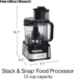 Hamilton Beach Stack & Snap Food Processor and Vegetable Chopper, BPA Free, Stainless Steel Blades, 12 Cup Bowl, 2-Speed 450 Watt Motor, Black (70725A) - Image 9