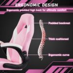 DUMOS Gaming Ergonomic Office Chair for Adults, Height Adjustable Computer Desk Chair with Flip-up Armrests, PU Leather Swivel Video Game Chair with 360° Rolling Wheels, Pink - Image 5