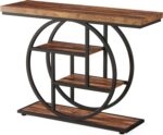 Tribesigns 41.3" Console Table, Industrial 4-Tier Sofa Table Entryway Table with Circle Base, Narrow Wood Accent Tables with Storage Shelves for Living Room, Hallway, Foyer, Rustic Brown - Image 10