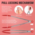 Kaluns Kitchen Tongs for Cooking Grilling Set of 4, BBQ Grill Tongs With Silicone Tip Stainless Steel Heat Resistant, Non-stick Pull Lock, Incl 7, 9, 12 Inch Tong Plus a Silicone Spatula - Image 7
