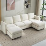 107”Modular Sectional Sofa Convertible U Shaped Sofa Couch Set with Storage for Living Room, Modern 6 Seater Modular Sectional Couch with Movable Ottoman, Chenille(Beige) - Image 2