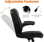 NEO CHAIR Office Desk Computer Chair Ergonomic Executive Mid-Back Leather Gaming Chair with Adjustable Flip-Up Armrests Wheels Swivel for Home Study Task (Jet Black) - Image 7