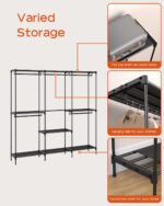 Clothes Rack, Portable Closet, 80.7 Inch Extra Large Capacity Wardrobe Closet, Clothes Storage Organizer with Shelves and 5 Hanging Rods, Easy to Assembly, Black PCT036B01 - Image 6