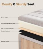 Tbfit Large Square Storage Ottoman Bench, Tufted Upholstered Coffee Table with Lift Top & Solid Wood Legs, Oversized Storage Ottomans Toy Box for Living Room (Beige) - Image 8