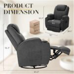 Recliner Chair, 360° Swivel Rocker Chair for Adults, Rocking Recliner Chair with Massage, Comfy Single Sofa with Side Pockets Cup Holders for Living Room, Bedroom, Nursery (Fabric, Dark Gray) - Image 3