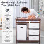 Wooden Baby Changing Table, Modern Baby Changing Station Dresser with Laundry Hamper, Diaper Changing Table, 3 Drawer Basket and Changing Pad for Baby Newborn Infant - Image 5