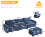 Karl Home Modular Deep Seat Sofa Couch with Ottoman, Chenille Sofa Sleeper Comfy Upholstered Furniture for Living Room, Apartment, Studio, Office, (3-Seat & 1-Ottoman, Dusty-Blue) - Image 3