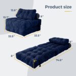 MAXYOYO Folding Sofa Bed, Convertible Sleeper Chair with Pillow Foldable Matress with Back Support, Portable Fold Out Chair Bed Comfy Floor Sofa Lounge for Living Room Bedroom, Navy, Single - Image 3