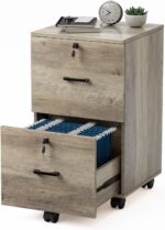 VINGLI 2 Drawer File Cabinet with Lock, Wood Rustic Gray Filing Cabinet for Letter Size File Folders with Tabs, Under Desk Rolling File Cabinets for Home Office, Mobile File Organization Printer Stand - Image 2