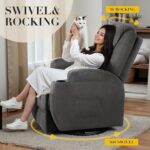 Recliner Chair, 360° Swivel Rocker Chair for Adults, Rocking Recliner Chair with Massage, Comfy Single Sofa with Side Pockets Cup Holders for Living Room, Bedroom, Nursery (Fabric, Dark Gray) - Image 4