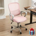 Smug Home Office Desk Chair - Ergonomic Mid-Back Computer Task Chair with Comfy Lumbar Support, Mesh Rolling and 360° Swivel, Flip-up Armrest for Home, Bedroom, Gaming, Study, Student, Pink - Image 8