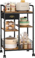 keomaisyto Kitchen Serving Storage Cart with Table Top & Drawer, 3-Tier Rolling Utility Cart on Wheels with Adjustable 2 Storage Shelves, Coffee Bar cart for Kitchen/Dining/Living Room - Image 2