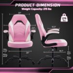 DUMOS Gaming Ergonomic Office Chair for Adults, Height Adjustable Computer Desk Chair with Flip-up Armrests, PU Leather Swivel Video Game Chair with 360° Rolling Wheels, Pink - Image 4