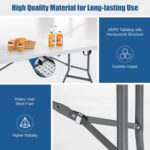 Giantex Folding Picnic Table, 6FT Portable Foldable Tables for Party BBQ, Metal Legs, HDPE, White Outdoor Indoor Camping Table with Handle, No Assembly - Image 8