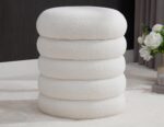 15 Inch Round Storage Ottoman Modern Footrest with Soft Padded Seat, Foot Stool Vanity Stool for Living Room/Hallway/Makeup/Bedrooms, Boucle Ottoman Seat, Teddy White - Image 2