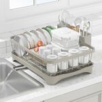 Dish Drying Rack for Kitchen Counter - Space Saving Drying Rack with Drainboard & Utensil Holders, Large Capacity Organizer for Bowls Cups, Countertop Dish Drainer Grey - Image 2