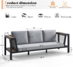 Outdoor Aluminum Patio Sofa, 3-Seater Tool-Free Assembly Couch with Side Table Armrest, Deep Seating with Thick Cushions, Weatherproof Backyard Furniture for Porch, Balcony, Deck - Image 3