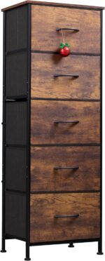WLIVE Fabric Dresser for Bedroom, 5-Drawer Tall Dressers, Storage Organizer with Fabric Bins, Wood Top, Sturdy Steel Frame, Chest of Drawers for Closet, Hallway, Rustic Brown Wood Grain Print - Image 2