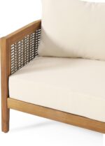 Merax 76.5" Outdoor Acacia Wood Wicker 3 Seater Sofa, Patio Furniture Couch for Backyard - Image 11