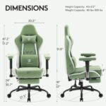 Gaming Chair Breathable Fabric,Computer Office Chair with Footrest,Massage Lumbar Support and Gel Pad,Ergonomic Reclining Gamer Chair with Adjustable Armrests and Spring Cushion Green - Image 4