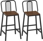 Set of 2 Bar Stools, 24.2 Inch Barstools for Kitchen Counter, High Backrest Counter Height Stools, Bar Chairs for Pub, Island, Coffee Nook, Study, Walnut and Black BY01L2BHY1 - Image 2
