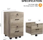 VINGLI 2 Drawer File Cabinet with Lock, Wood Rustic Gray Filing Cabinet for Letter Size File Folders with Tabs, Under Desk Rolling File Cabinets for Home Office, Mobile File Organization Printer Stand - Image 4