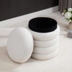 15 Inch Round Storage Ottoman Modern Footrest with Soft Padded Seat, Foot Stool Vanity Stool for Living Room/Hallway/Makeup/Bedrooms, Boucle Ottoman Seat, Teddy White - Image 9