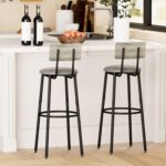 Bar Stools, Set of 2 High Kitchen Barstools, Counter Stools Bar Chairs with Back, PU Soft seat, Footrest, Simple Assembly, Industrial Seat for Dining Room Kitchen Bar, Greige BS-004GR - Image 10