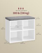 VASAGLE Shoe Bench with Cushion, Shoe Storage Bench with 4 Compartments and 2 Adjustable Shelves, Entryway Bench with Padded Seat, for Bedroom, Closet, Living Room, Cloud White ULHS234W01 - Image 4