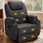 Recliner Chair, 360° Swivel Rocker Chair for Adults, Rocking Recliner Chair with Massage, Comfy Single Sofa with Side Pockets Cup Holders for Living Room, Bedroom, Nursery (Fabric, Dark Gray) - Image 2