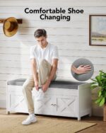 Pipishell 2-Tier Shoe Storage Bench with Cushioned Seat, Entryway Bench with Adjustable Shelf & Barn Doors, 300 lbs Capacity, 43.4" W x 16" D x 18" H, for Entryway, Bedroom, Living Room, White - Image 7